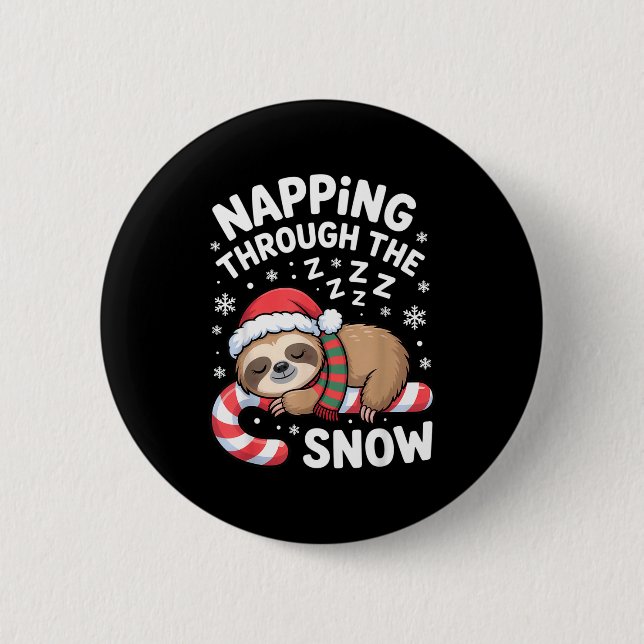 Chapa Redonda De 5 Cm Napng Through The Snow Funny Sloth Candy Cane Xmas (Anverso)