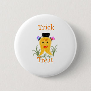 Chapa Redonda De 5 Cm Naranja amarillo Halloween Fantasma truco o regalo