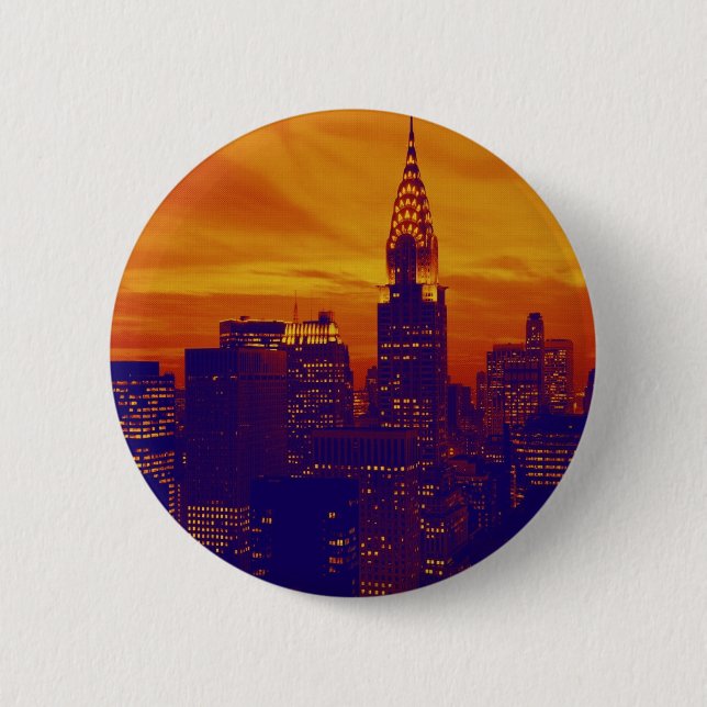 Chapa Redonda De 5 Cm Naranja azul Pop Art Nueva York (Anverso)