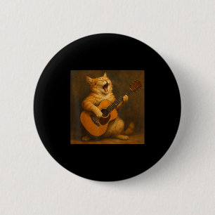 Chapa Redonda De 5 Cm Naranja de la época Tabby Gato Jugando Guitarra