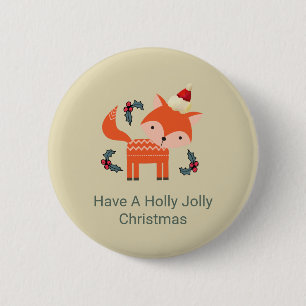 Chapa Redonda De 5 Cm Naranja Fox En Santa Hat Cuidados Navidades Whimsi