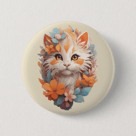 Chapa Redonda De 5 Cm Naranja lindo Floral Kitty Cat
