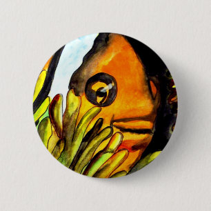 Chapa Redonda De 5 Cm Naranja Payaso Pescado acuarela pintura original