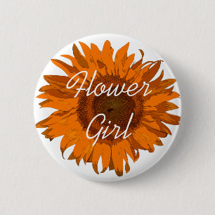 Chapa Redonda De 5 Cm Naranja Sunflower Flower Girl