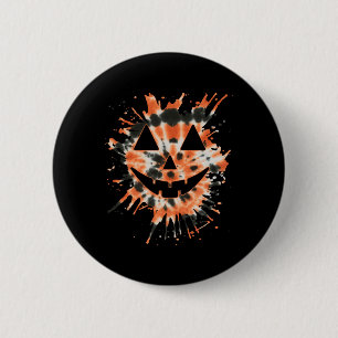 Chapa Redonda De 5 Cm Naranja Tie Dye Jack O Lantern Face - Hippie Hallo