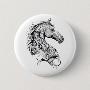 Chapa Redonda De 5 Cm Naturaleza animal silvestre caballo Ilustracion ar