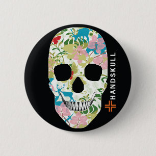Chapa Redonda De 5 Cm Naturaleza HANDSKULL,Cráneo feliz,Bandera natural