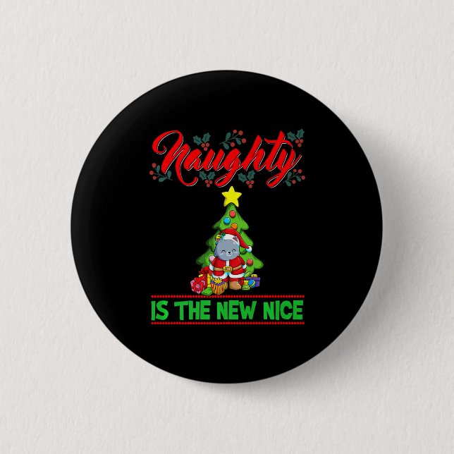 Chapa Redonda De 5 Cm Naughty Is The New Nice Christmas Santa Xmas Premi (Anverso)