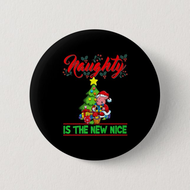 Chapa Redonda De 5 Cm Naughty Is The New Nice Christmas Santa Xmas Premi (Anverso)