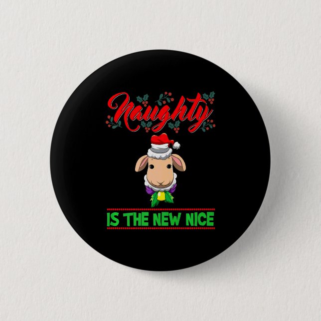 Chapa Redonda De 5 Cm Naughty Is The New Nice Christmas Santa Xmas Premi (Anverso)