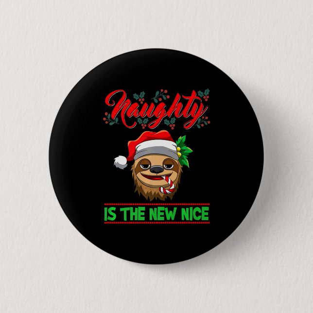 Chapa Redonda De 5 Cm Naughty Is The New Nice Christmas Santa Xmas Premi (Anverso)