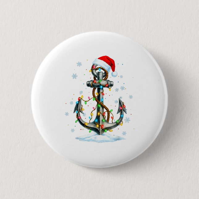 Chapa Redonda De 5 Cm Nautical Anchor Christmas Lights Boating Sailor  (Anverso)