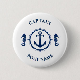 Chapa Redonda De 5 Cm Nautical Anchor Seahorse Captain Boat Name Navy
