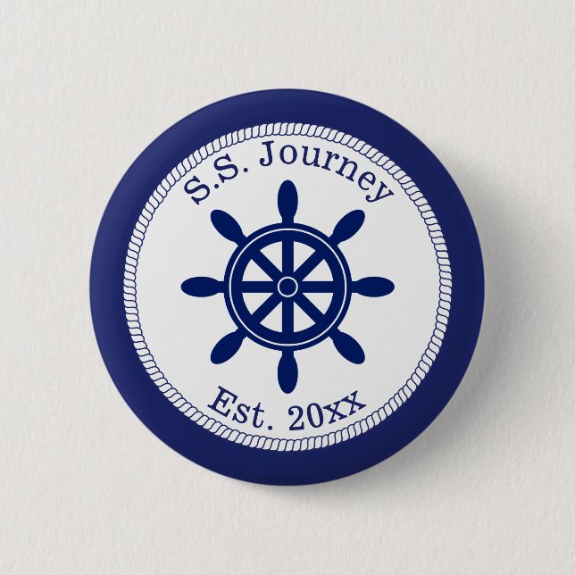 Chapa Redonda De 5 Cm Nautical Captain's Wheel Add Boat Name (Anverso)