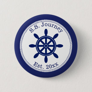 Chapa Redonda De 5 Cm Nautical Captain's Wheel Add Boat Name