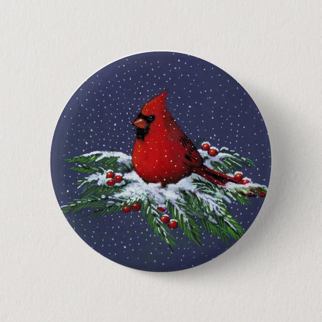 CHAPA REDONDA DE 5 CM NAVIDAD: CARDENAL: PÁJARO: ARTE (Anverso)