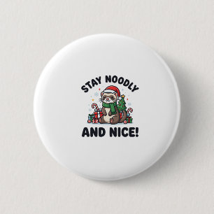 Chapa Redonda De 5 Cm Navidad de Hurón Divertida Quédate Noodly y Amable