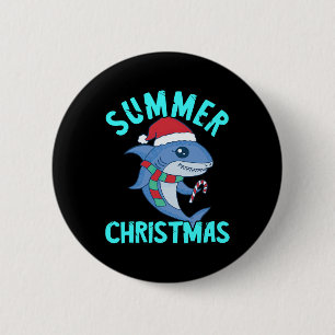 Chapa Redonda De 5 Cm Navidad De Verano En Julio Santa Tiburón Pescado X
