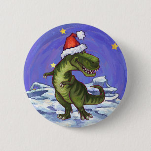 Chapa Redonda De 5 Cm Navidad del Tyrannosaurus