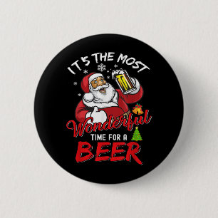 Chapa Redonda De 5 Cm Navidad Divertida Santa Claus Bebiendo Cerveza Mar