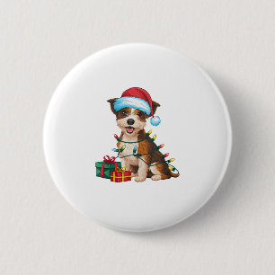 Chapa Redonda De 5 Cm Navidad en Santa Hat Border Terrier Dog