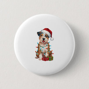 Chapa Redonda De 5 Cm Navidad iluminando Santa Hat Australian Terrier Do
