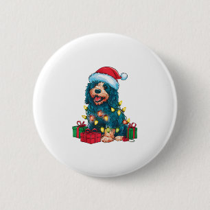 Chapa Redonda De 5 Cm Navidad iluminando Santa Hat Perro de agua portugu