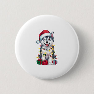Chapa Redonda De 5 Cm Navidad iluminando Santa Hat Perro Malamute Alaska