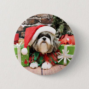 Chapa Redonda De 5 Cm Navidad - Shih Tzu - Vince