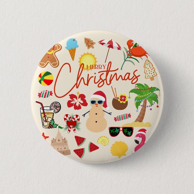 Chapa Redonda De 5 Cm Navidad Tropical (Anverso)