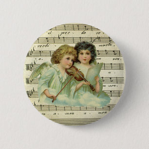 Chapa Redonda De 5 Cm Navidad Vintage, ángeles victorianos música violín