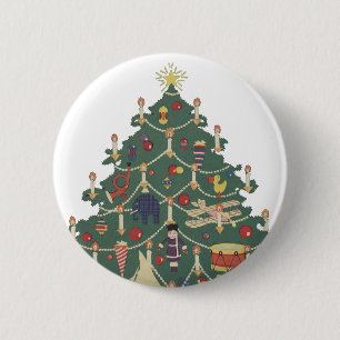 Chapa Redonda De 5 Cm Navidad Vintage Niños Alrededor de un Árbol Decora