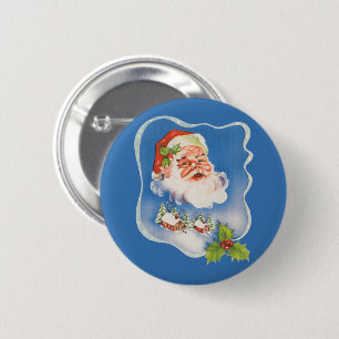 Chapa Redonda De 5 Cm Navidad Vintage, Retro Santa Claus Alegre