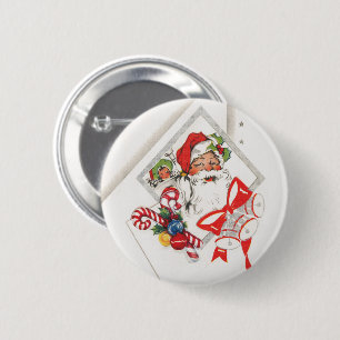 Chapa Redonda De 5 Cm Navidad Vintage, Santa Claus con bastones de caram