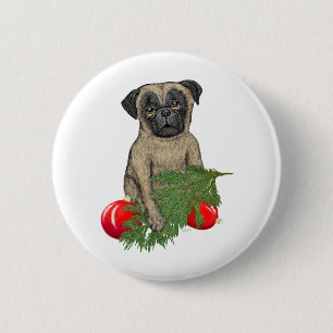 Chapa Redonda De 5 Cm Navidades adorables pug pipa arte perro