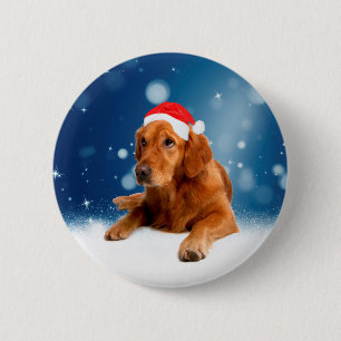 Chapa Redonda De 5 Cm Navidades adoran la nieve del perro de Santa Hat