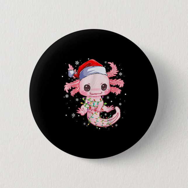 Chapa Redonda De 5 Cm Navidades Axolotl Santa Hat ilumina la Cuta A japo (Anverso)