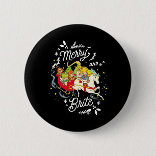 Chapa Redonda De 5 Cm Navidades Británicos Del Arcoiris Merry Y Brite Sl