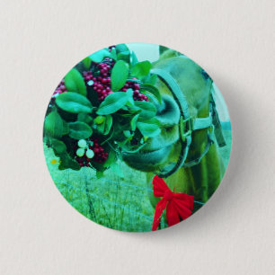 Chapa Redonda De 5 Cm Navidades Caballo Verde azulado Mistletoe