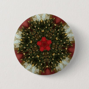 Chapa Redonda De 5 Cm Navidades con estrella roja en oro verde rojo