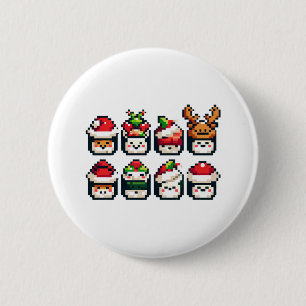 Chapa Redonda De 5 Cm Navidades con rostros de sushi - Vacaciones de art