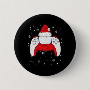 Chapa Redonda De 5 Cm Navidades Controlador Santa Gamer Niños Adolescent
