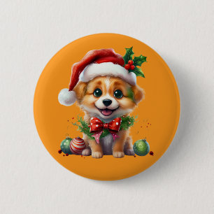 Chapa Redonda De 5 Cm Navidades cortos con Santa Hat y Bow