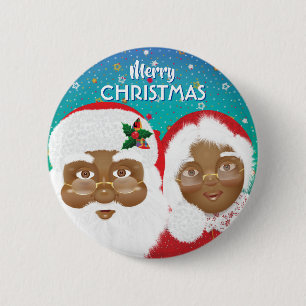 Chapa Redonda De 5 Cm Navidades de African American Santa y Mrs Claus