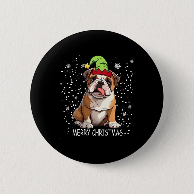 Chapa Redonda De 5 Cm Navidades de árbol de perros Bulldog inglés dulces (Anverso)
