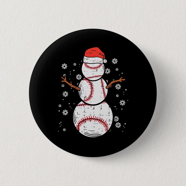 Chapa Redonda De 5 Cm Navidades de beisbol Snowman  Deportivos Hombres W (Anverso)