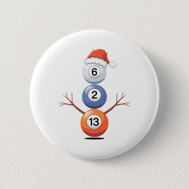 Chapa Redonda De 5 Cm Navidades De Billar Snowman Con Mesa De Billar (Anverso)