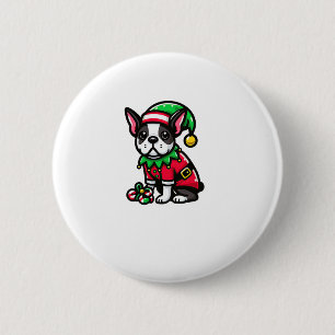 Chapa Redonda De 5 Cm Navidades de Boston Terrier Elf Divertidas Navidad