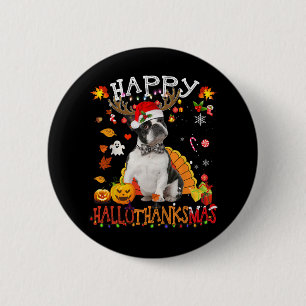 Chapa Redonda De 5 Cm Navidades de Boston Terrier Halloween: Perro feliz