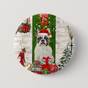 Chapa Redonda De 5 Cm Navidades de Bulldog de Francia